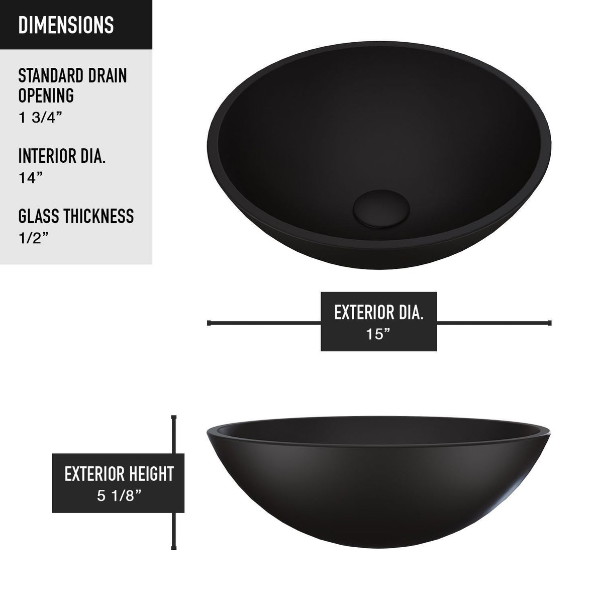 Cavalli MatteShell Round Vessel Bathroom Sink/Basin with Consistent Matte Finish, Black N4E1 - product image 3