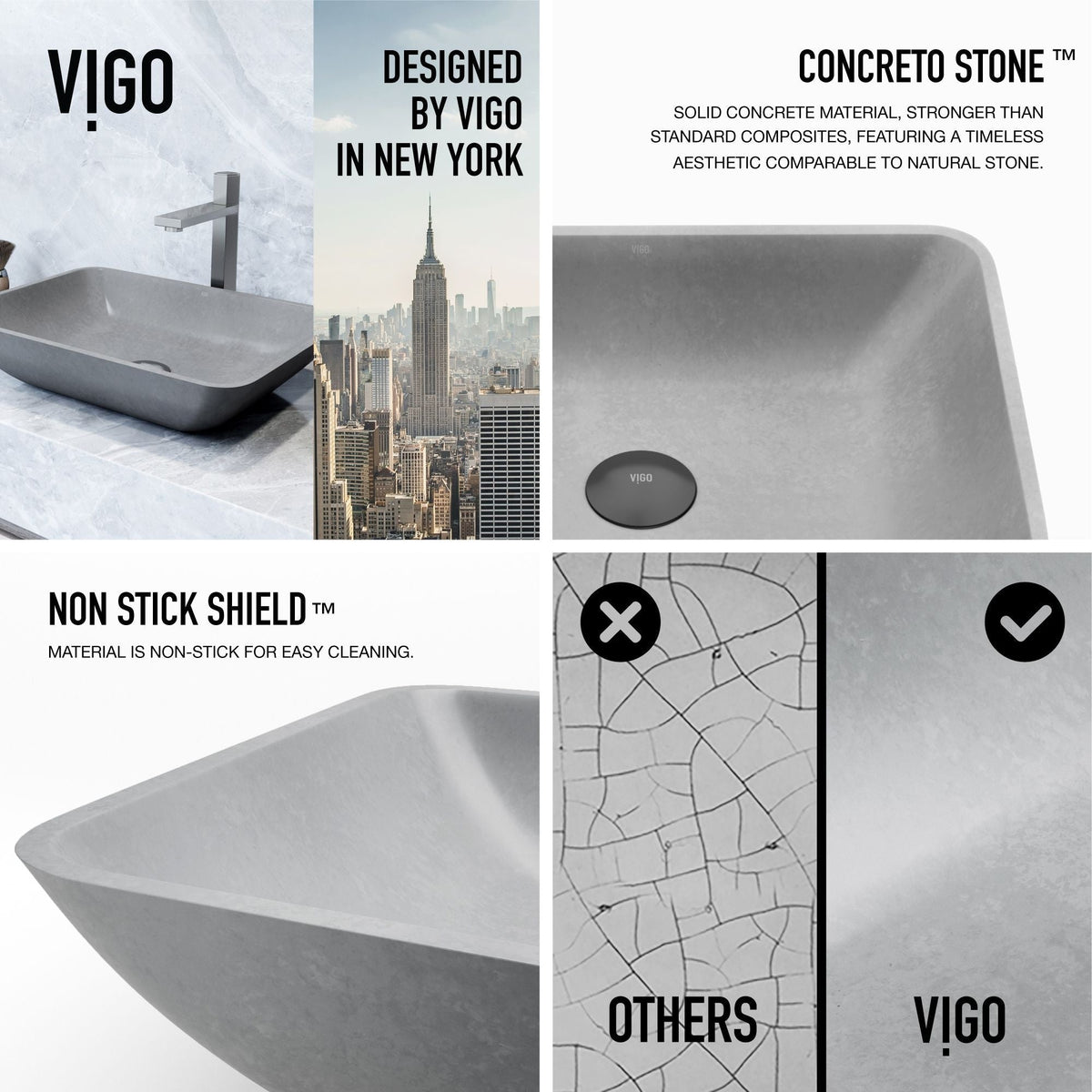Duomo Gothic ConcretoStone 18x13-in Deep Grey Bathroom Sink/Basin with Rectangular Vessel P5W0 - product image 5