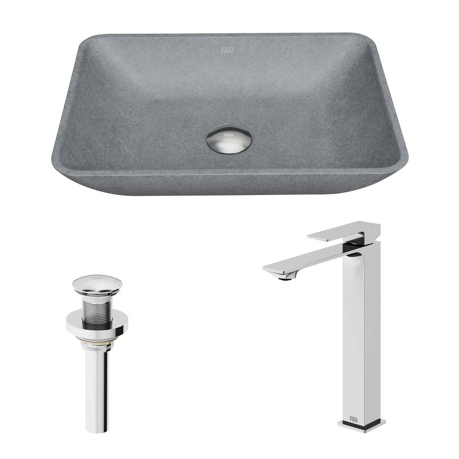 Duomo Gothic ConcretoStone Grey Bathroom Sink/Basin Set with Dunn Faucet and Rectangular Vessel H9A2 - product image 2