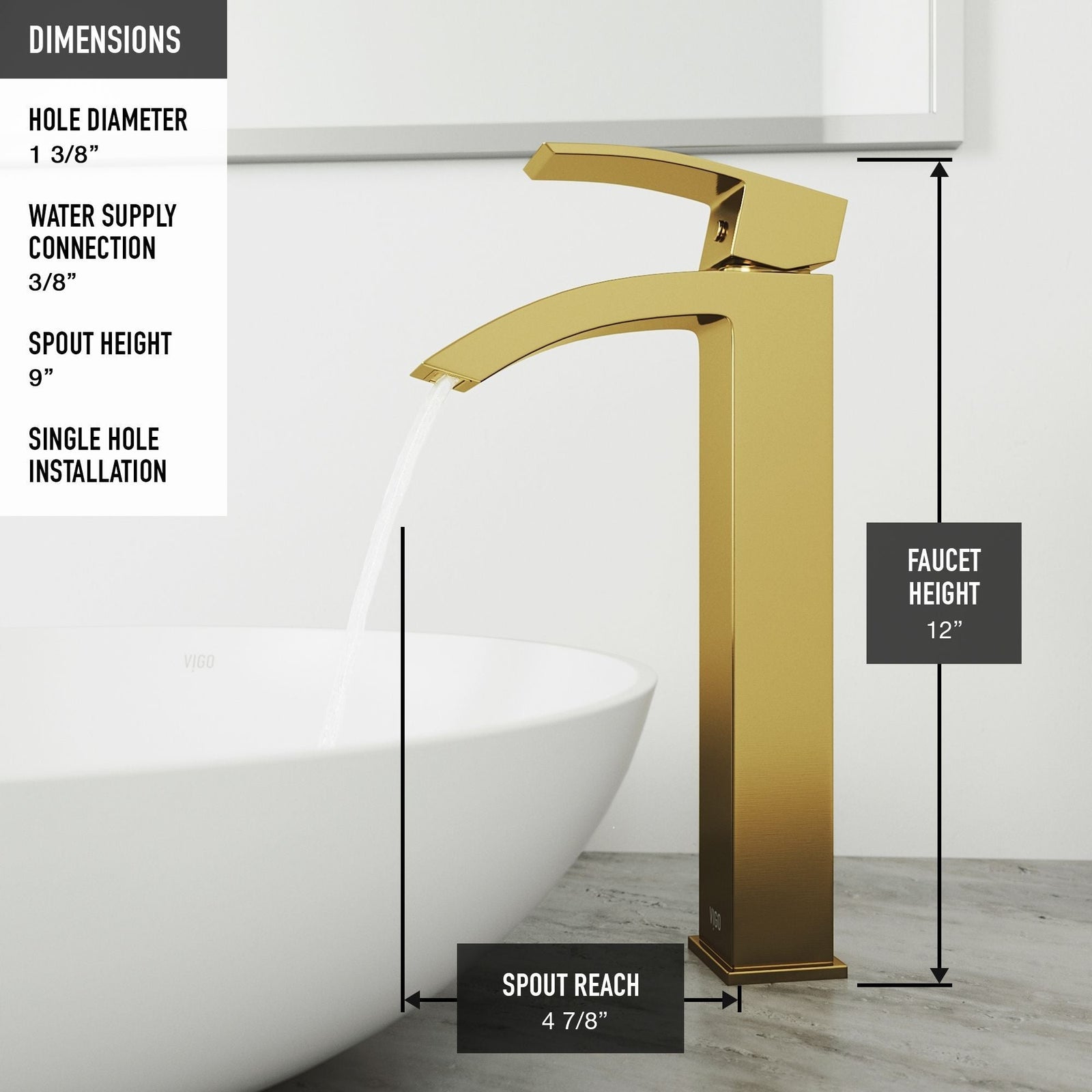 Duris Single Handle Vessel Sink Bathroom Faucet with Deck Plate, Matte BGold T1Y8 - product image 3