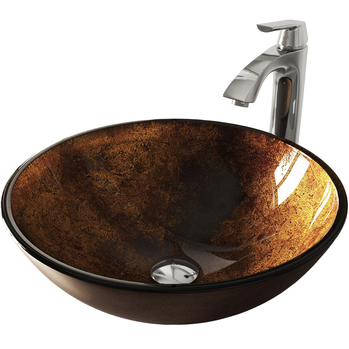 Glass Russet Brown Bathroom Sink/Basin Set with Linus Faucet and Round Vessel B2O4 - product image 1