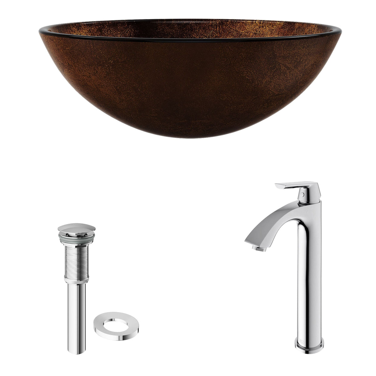 Glass Russet Brown Bathroom Sink/Basin Set with Linus Faucet and Round Vessel B2O4 - product image 2