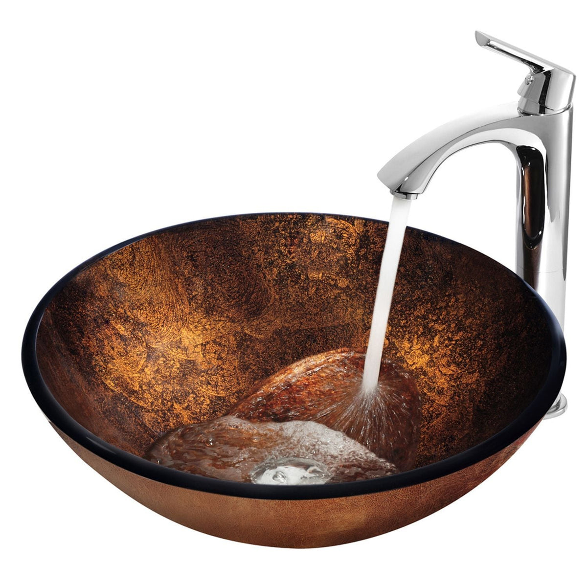 Glass Russet Brown Bathroom Sink/Basin Set with Linus Faucet and Round Vessel B2O4 - product image 3