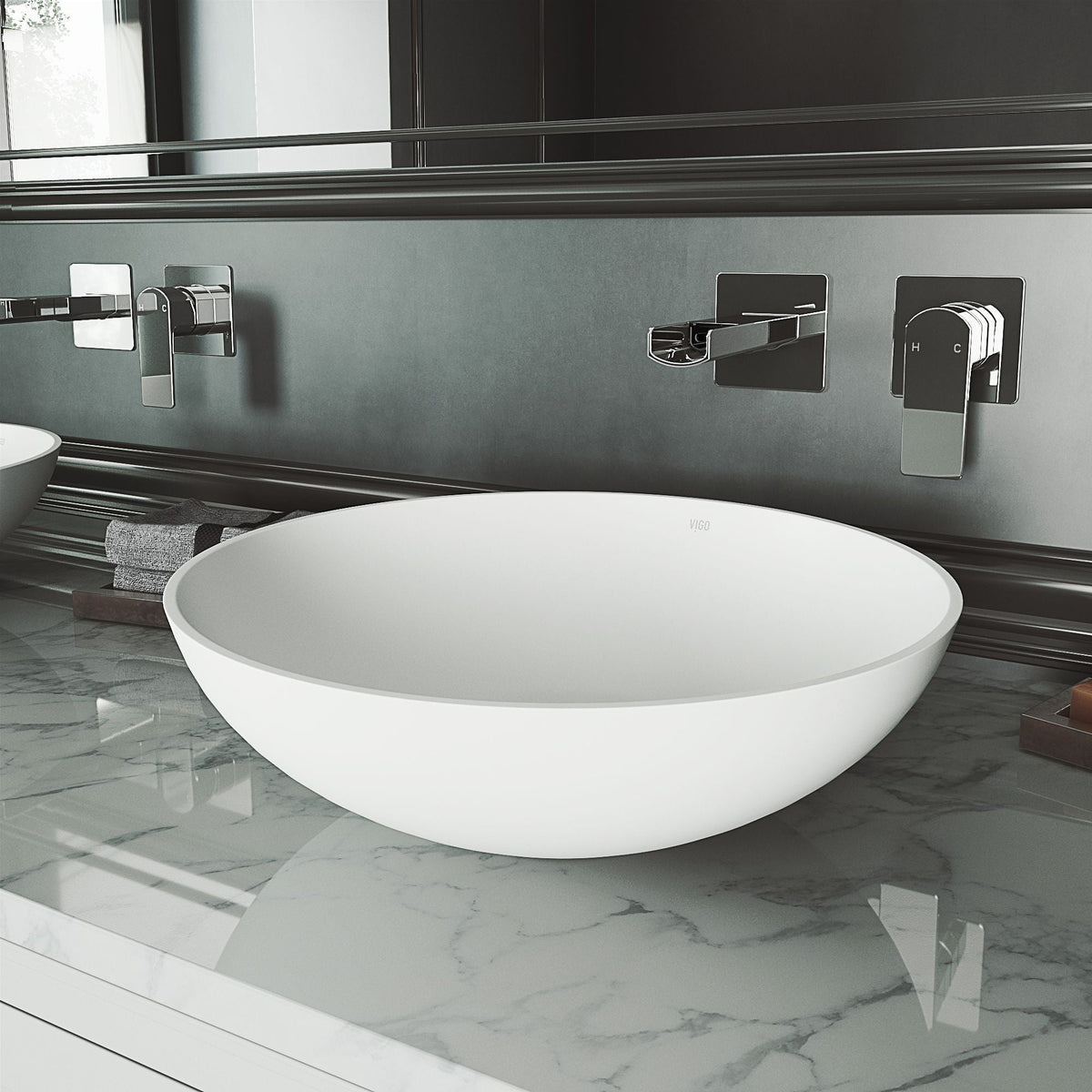 Lotus Matte Stone Round Composite Vessel Bathroom Sink/Basin with Deep Bowl, White N6B7 - product image 6