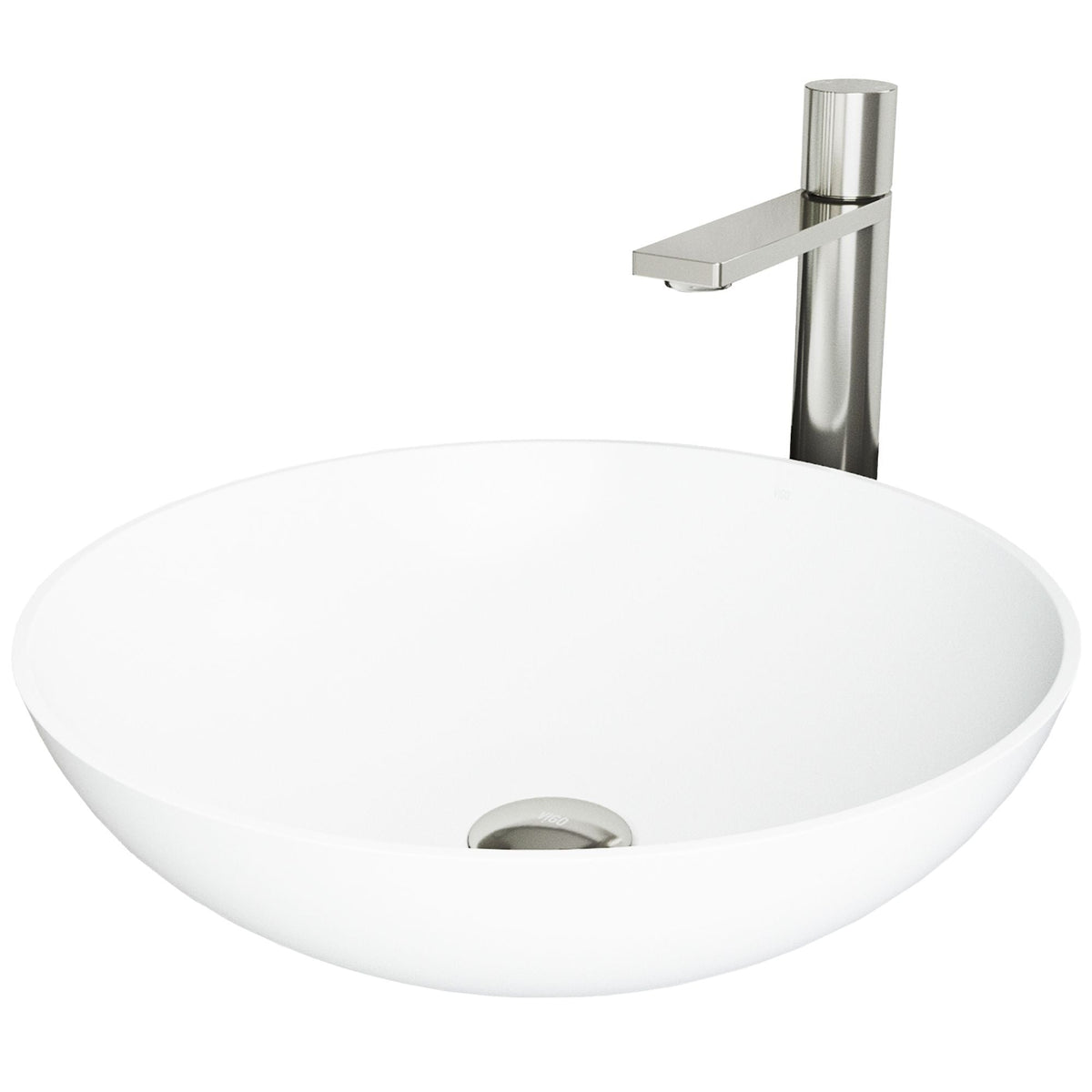Lotus MatteStone White Bathroom Sink/Basin Set with Gotham Faucet and Round Composite Vessel W8H0 - product image 1