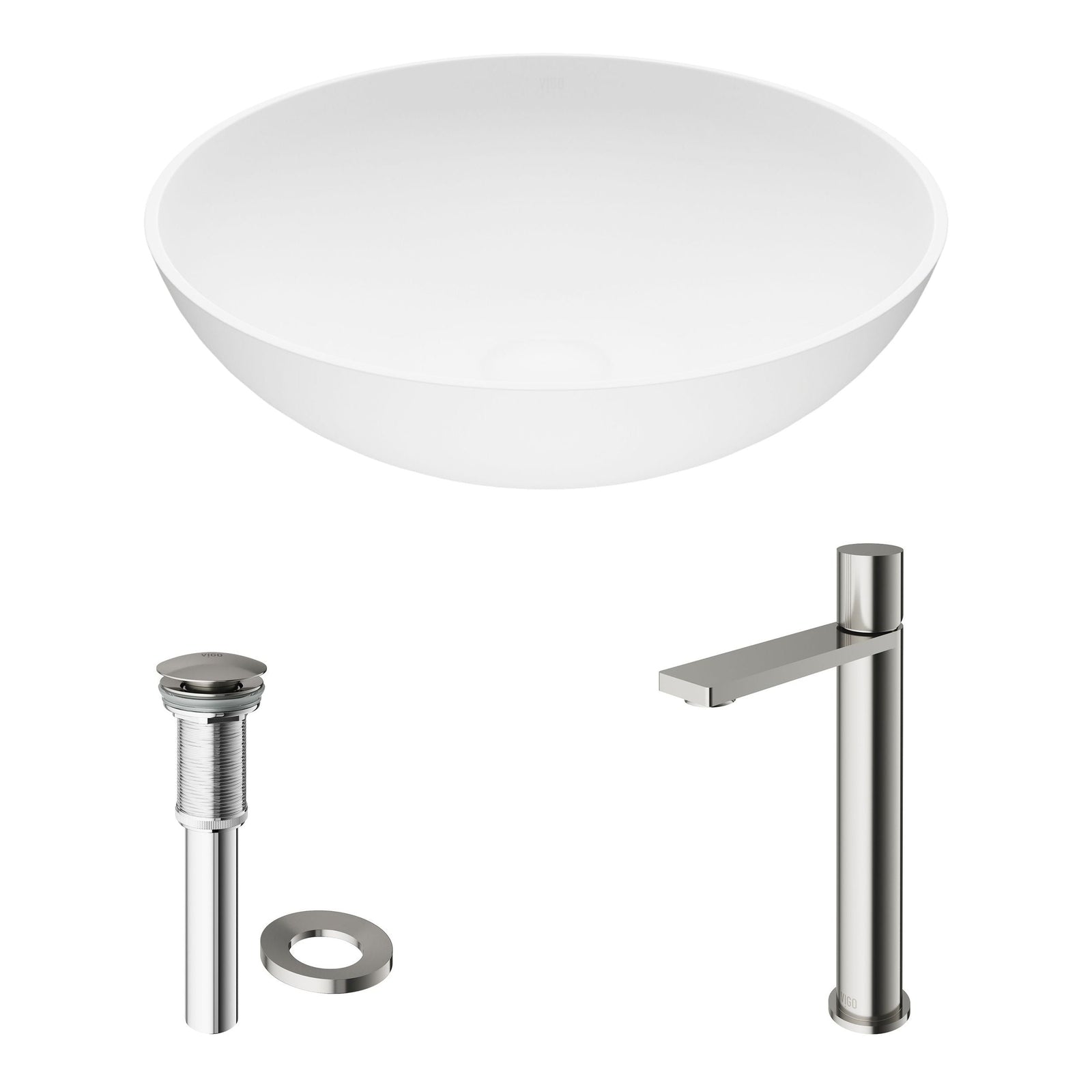 Lotus MatteStone White Bathroom Sink/Basin Set with Gotham Faucet and Round Composite Vessel W8H0 - product image 2