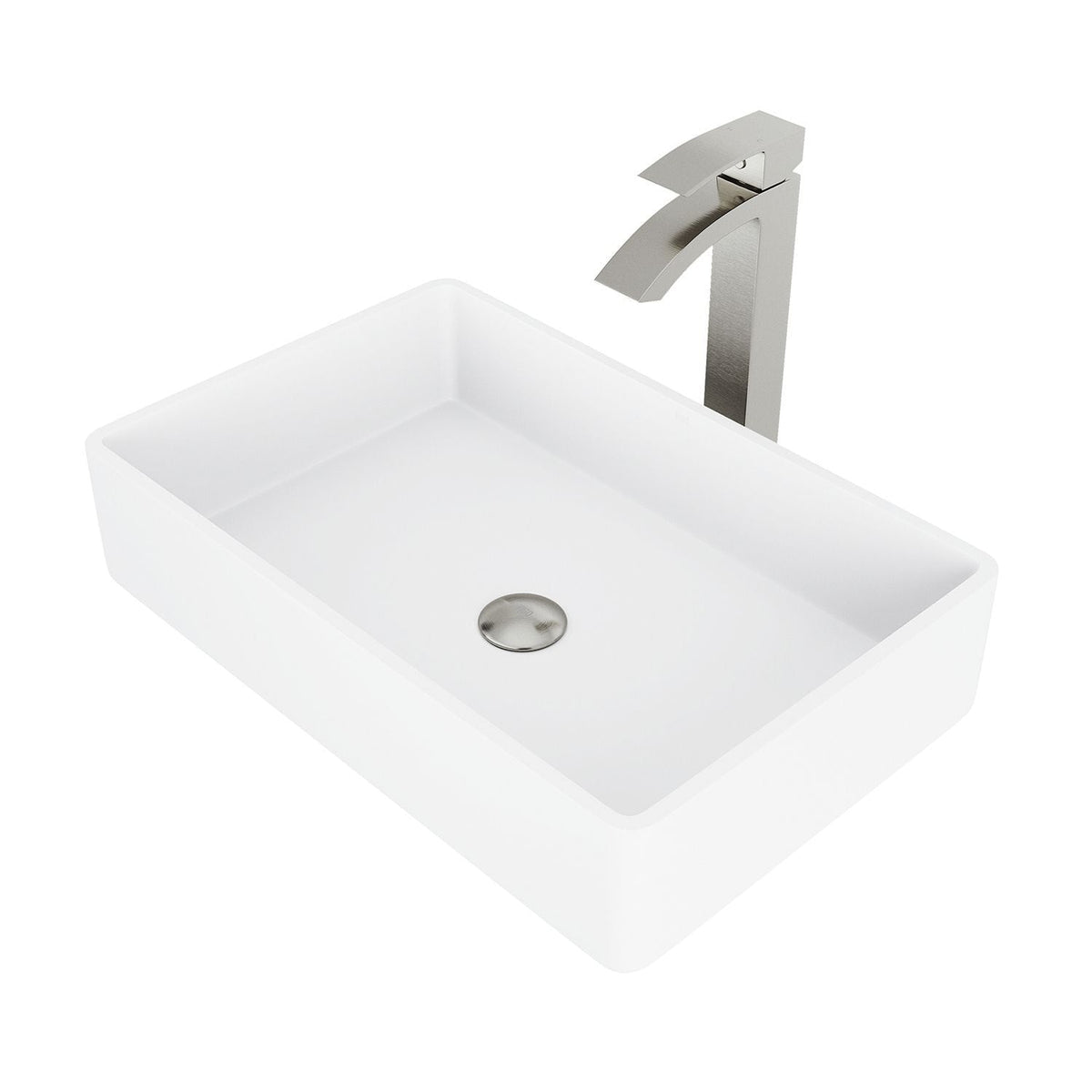 Magnolia MatteStone White Bathroom Sink/Basin Set with Duris Faucet and Rectangular Composite Vessel O5H3 - product image 1