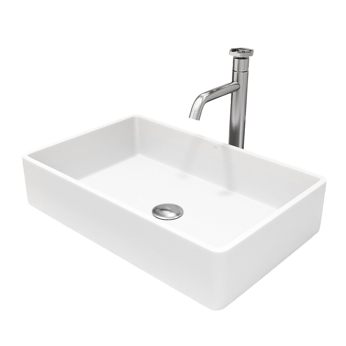 Magnolia MatteStone White Bathroom Sink/Basin Set with Ruxton Faucet and Rectangular Composite Vessel L1W4 - product image 1