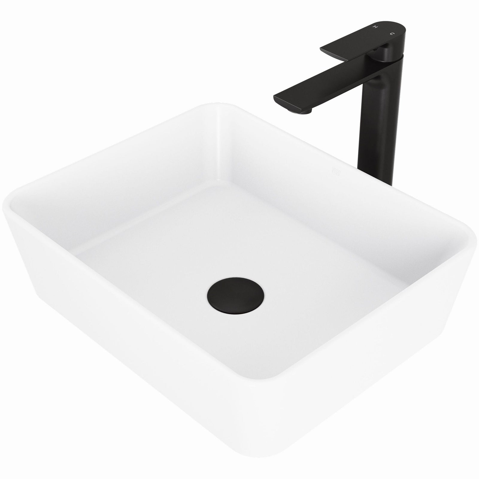 Marigold MatteStone Matte White Bathroom Sink/Basin Set with Norfolk Faucet and Rectangular Composite Vessel U2P4 - product image 1