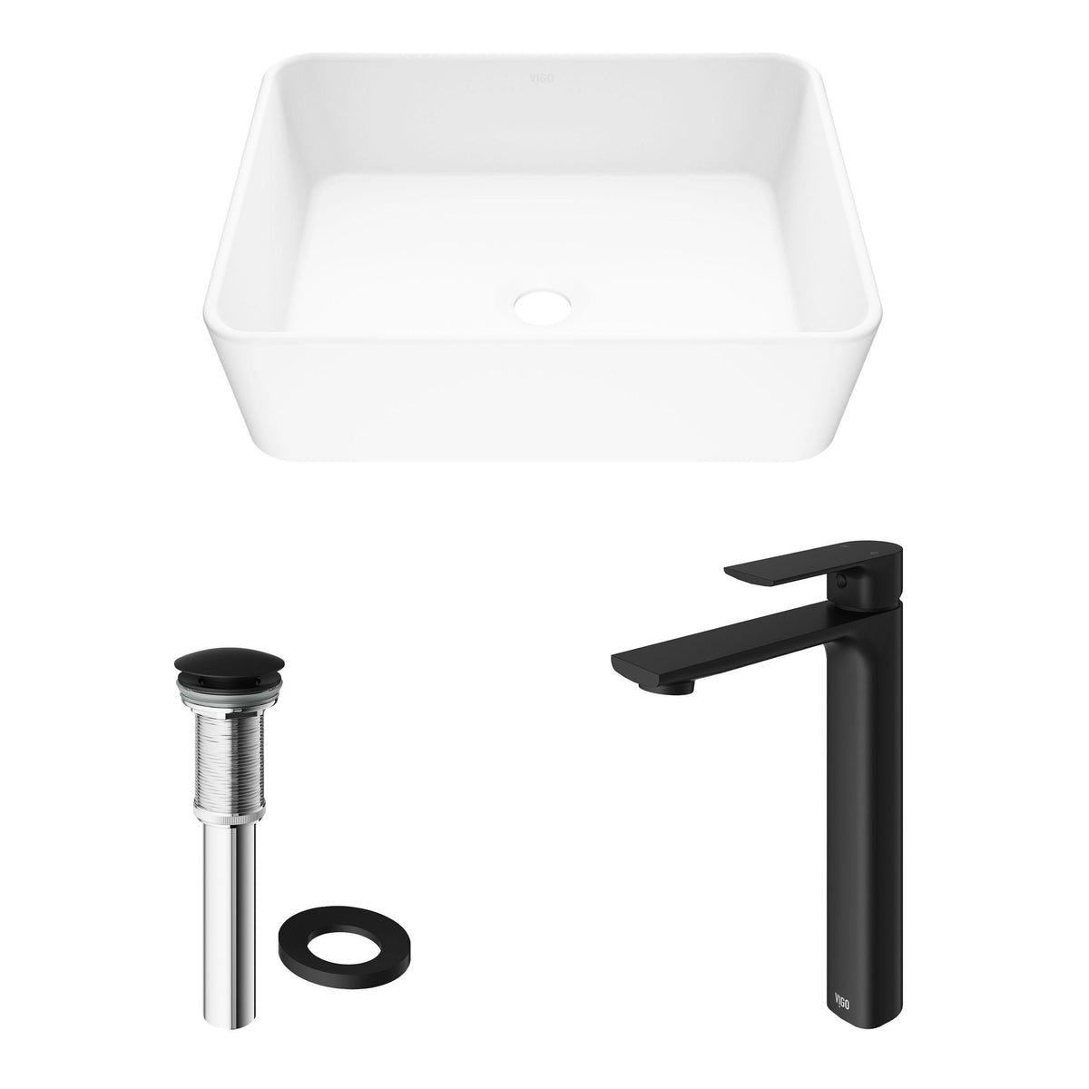 Marigold MatteStone Matte White Bathroom Sink/Basin Set with Norfolk Faucet and Rectangular Composite Vessel U2P4 - product image 2