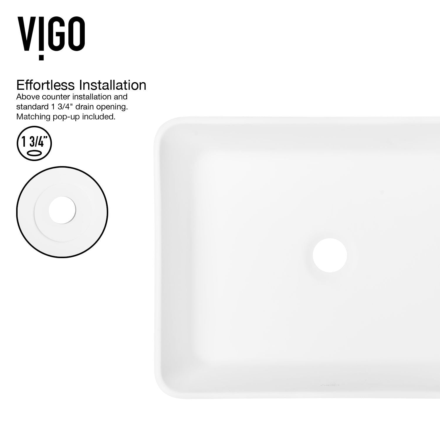 Marigold MatteStone Matte White Bathroom Sink/Basin Set with Norfolk Faucet and Rectangular Composite Vessel U2P4 - product image 4