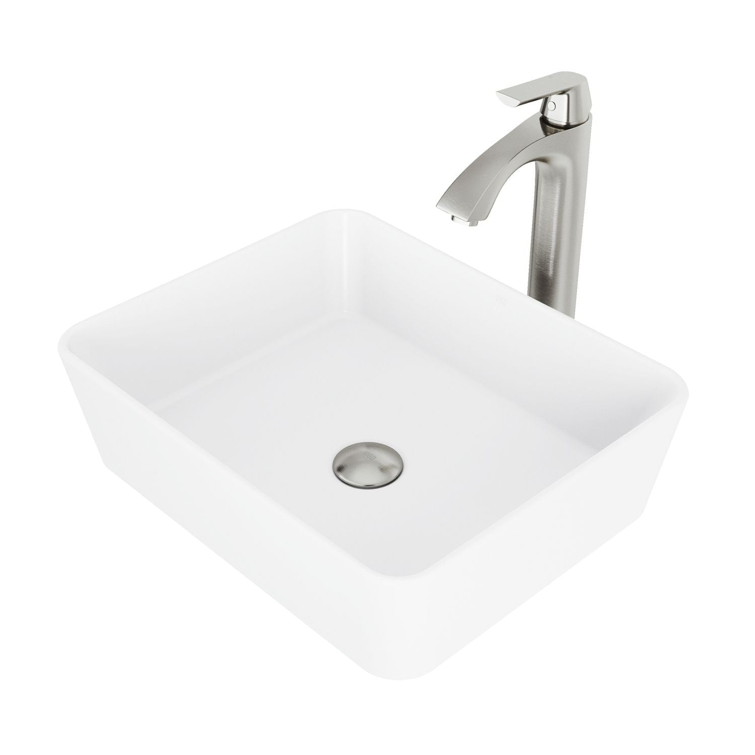 Marigold MatteStone White Bathroom Sink/Basin Set with Linus Faucet and Rectangular Composite Vessel K2C8 - product image 1