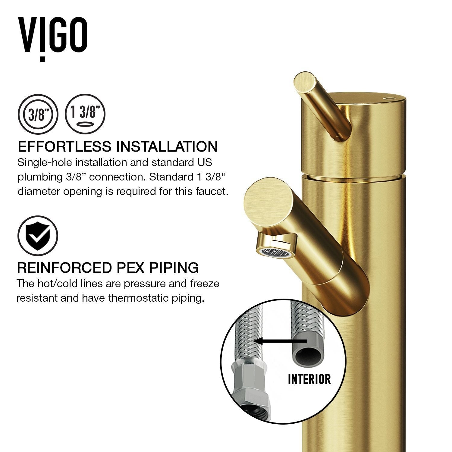 Noma Single Handle Single Hole Bathroom Sink Faucet, WaterSense Certified, Matte Gold E0B5 - product image 3
