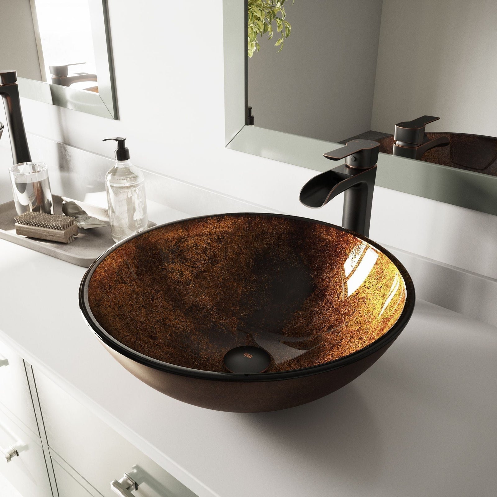 Round Glass Vessel Bathroom Sink/Basin with Deep Bowl, Russet B2N0 - product image 7