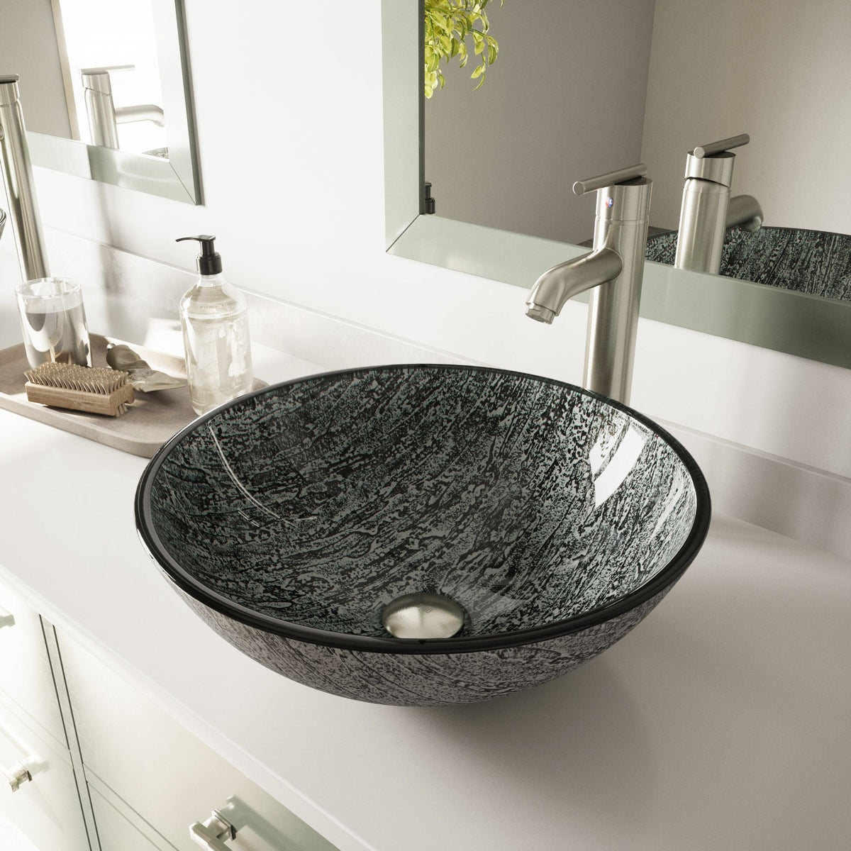 Round Glass Vessel Bathroom Sink/Basin with Deep Bowl, Titanium Y3Q0 - product image 8