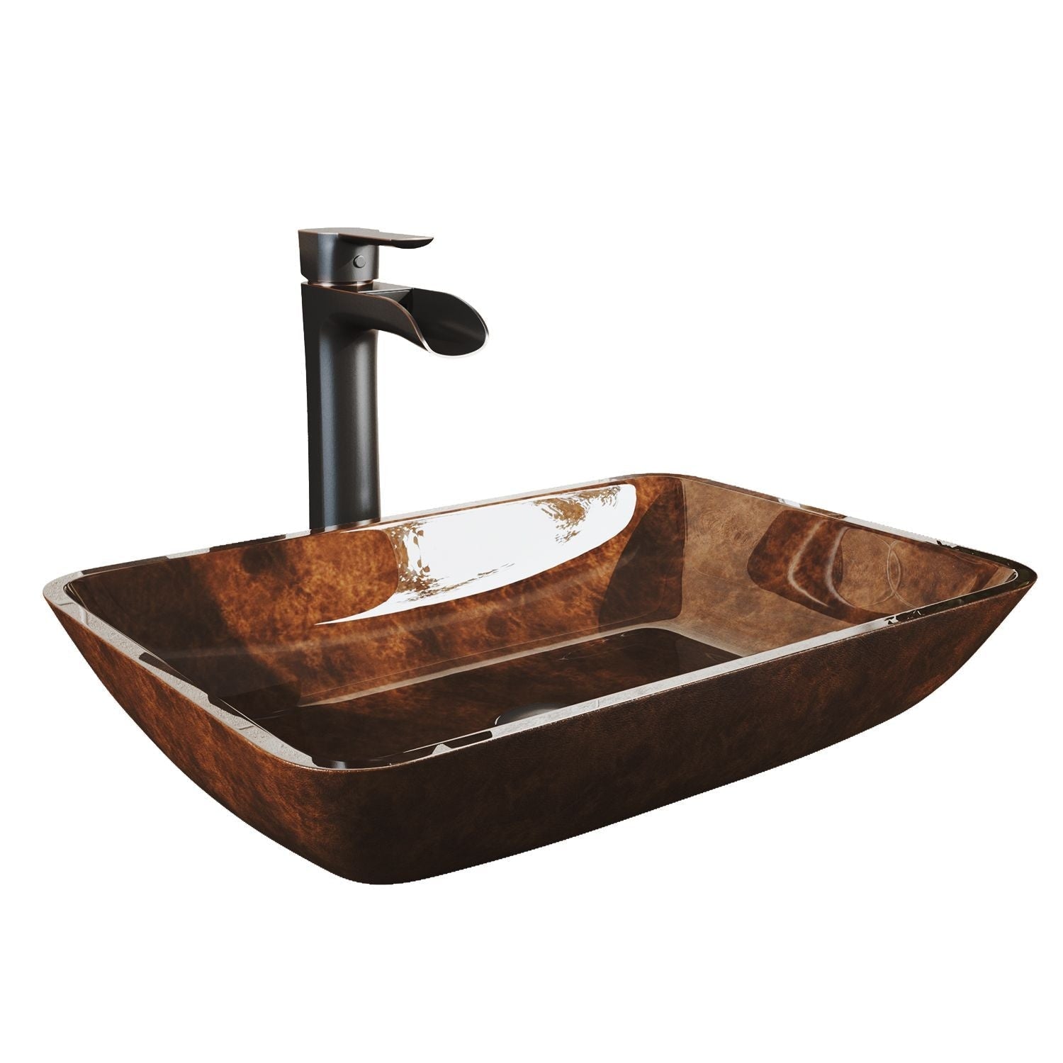 Russet Glass 18-in Red/Brown Bathroom Sink/Basin Set with Niko Faucet and Rectangular Vessel J0D2 - product image 1