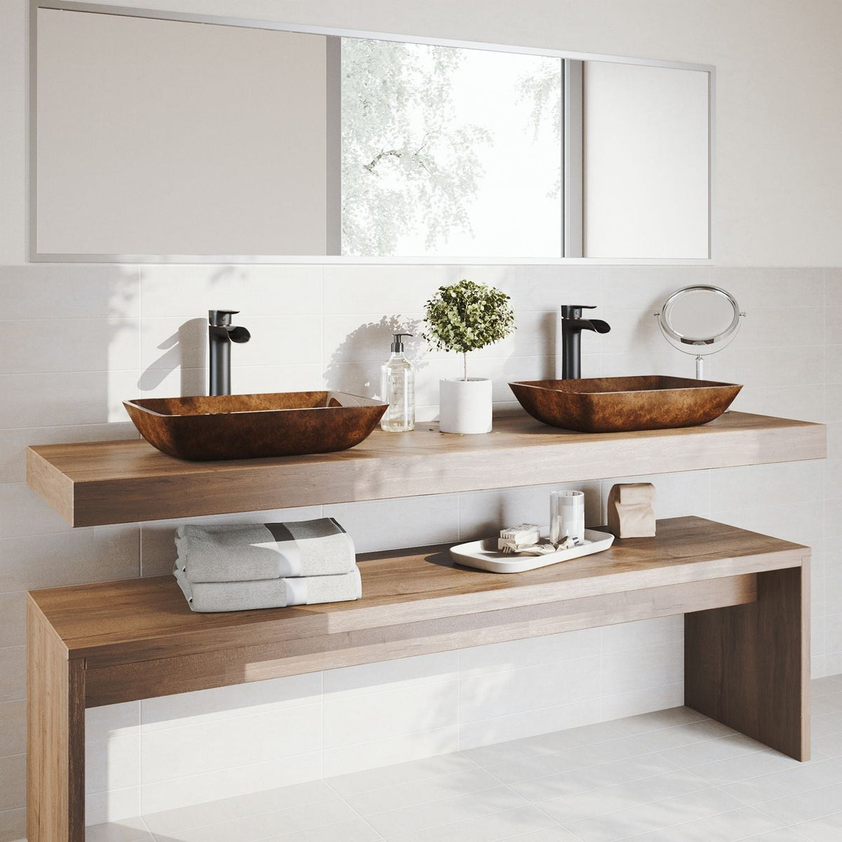 Russet Glass 18-in Red/Brown Bathroom Sink/Basin Set with Niko Faucet and Rectangular Vessel J0D2 - product image 8