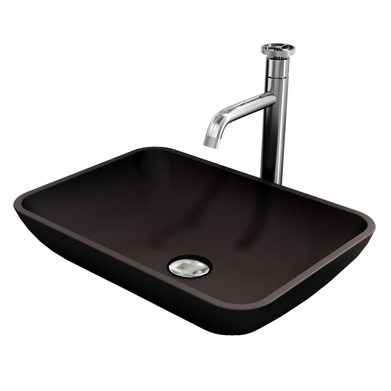 Sottile MatteShell Matte Black Bathroom Sink/Basin Set with Cass Faucet and Glass Rectangular Vessel Z8N3 - product image 1
