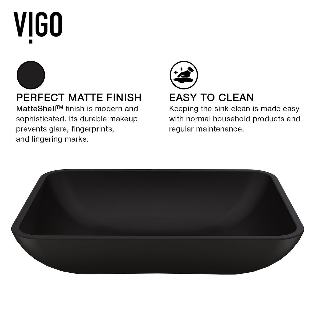 Sottile MatteShell Matte Black Bathroom Sink/Basin Set with Cass Faucet and Glass Rectangular Vessel T4V0 - product image 3