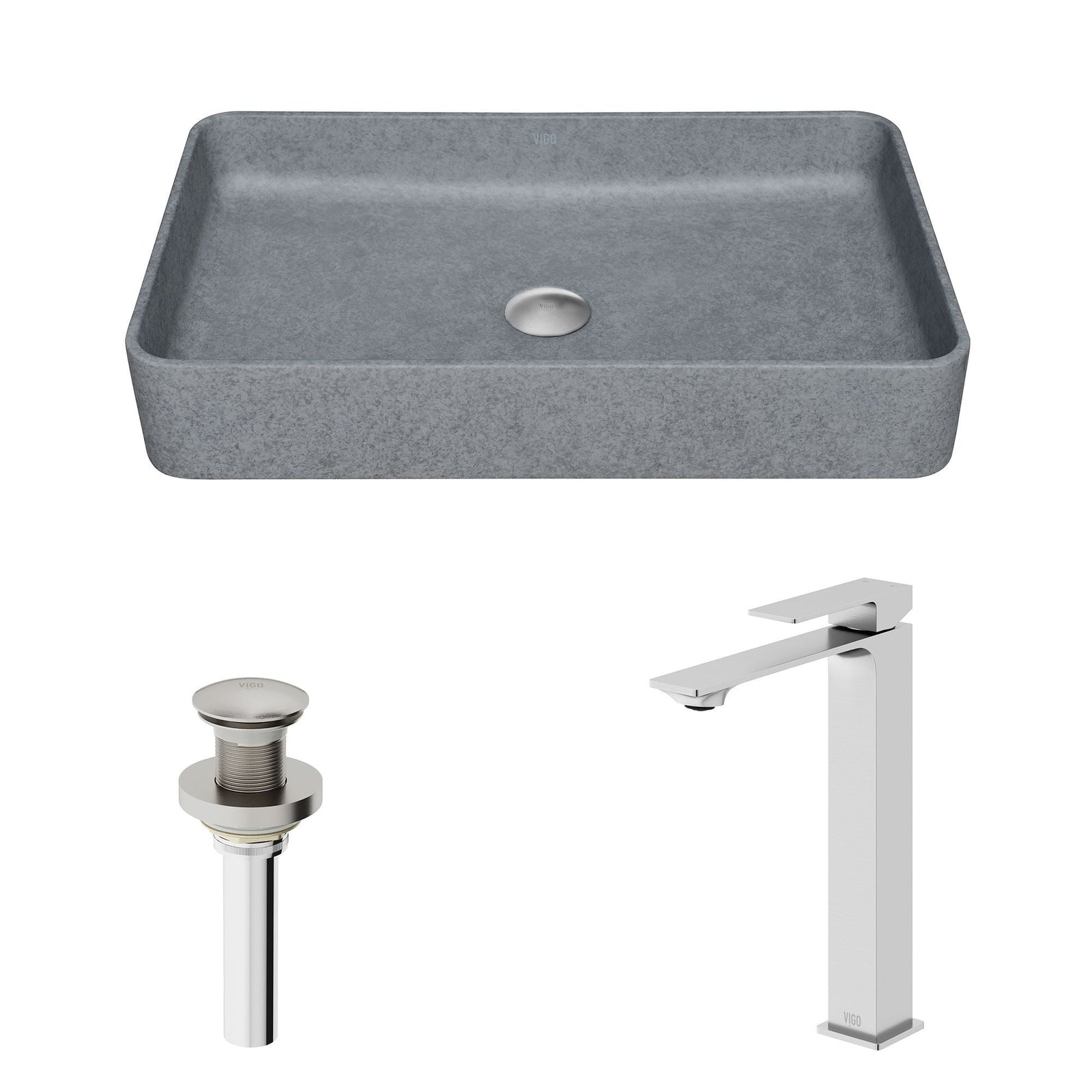 Tarragona Gothic ConcretoStone Grey Bathroom Sink/Basin Set with Dunn Faucet and Rectangular Vessel V2H0 - product image 2