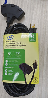20' 16 Gauge 3-Tap Outdoor Extension Cord, Black U3T6 - product image 2