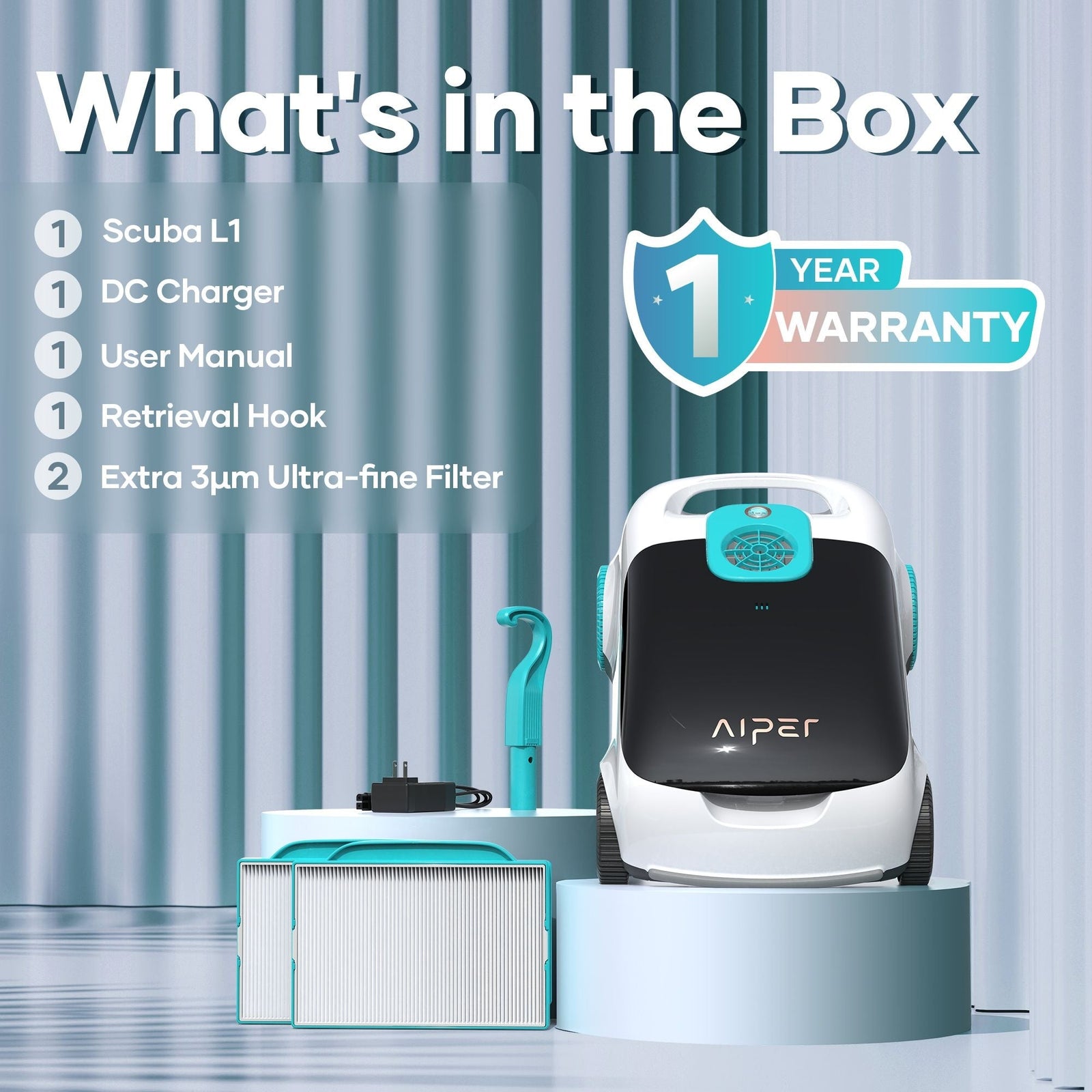 Scuba L1 Cordless Robotic Pool Cleaner, Tri-Motor, Advanced Filtration & Quick Drain, Ideal for Above-Ground Pools up to 1,100-sq.ft. F4H5 - product image 5