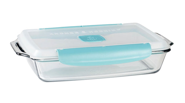 Rectangular Glass Bakeware Container with TrueLock Vented Locking Lid, 3-qt I7Q8