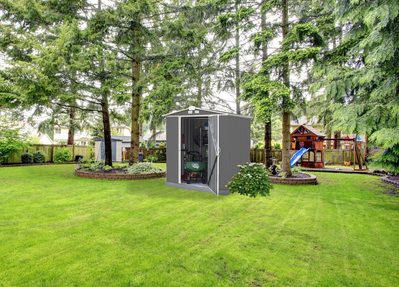 EZEE Galvanized Steel Storage Shed with Low Gable Roof, Charcoal/Cream, 6-ft x 5-ft Q2U5 - product image 5