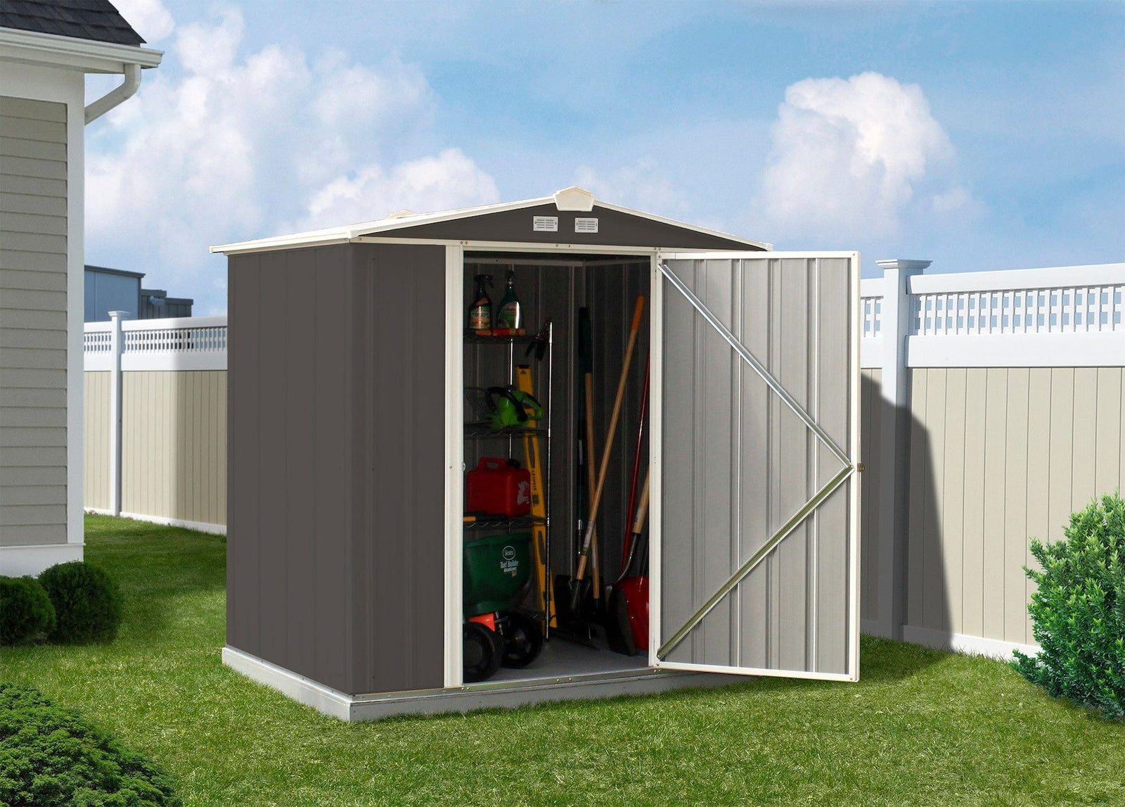 EZEE Galvanized Steel Storage Shed with Low Gable Roof, Charcoal/Cream, 6-ft x 5-ft Q2U5 - product image 8