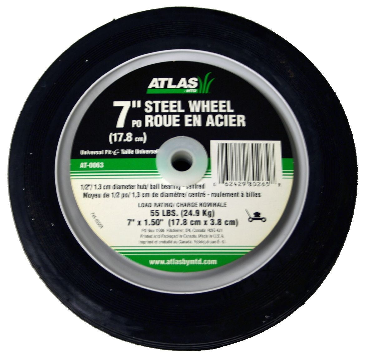 Steel Lawn Mower Wheel with Ball Bearings, 7-in x 1.5-in K6T0 - product image 1
