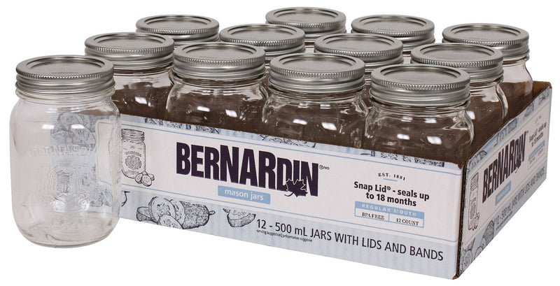 Regular Mouth Glass Mason Jars with Snap Lids, 500 mL, 12 Count H1J0