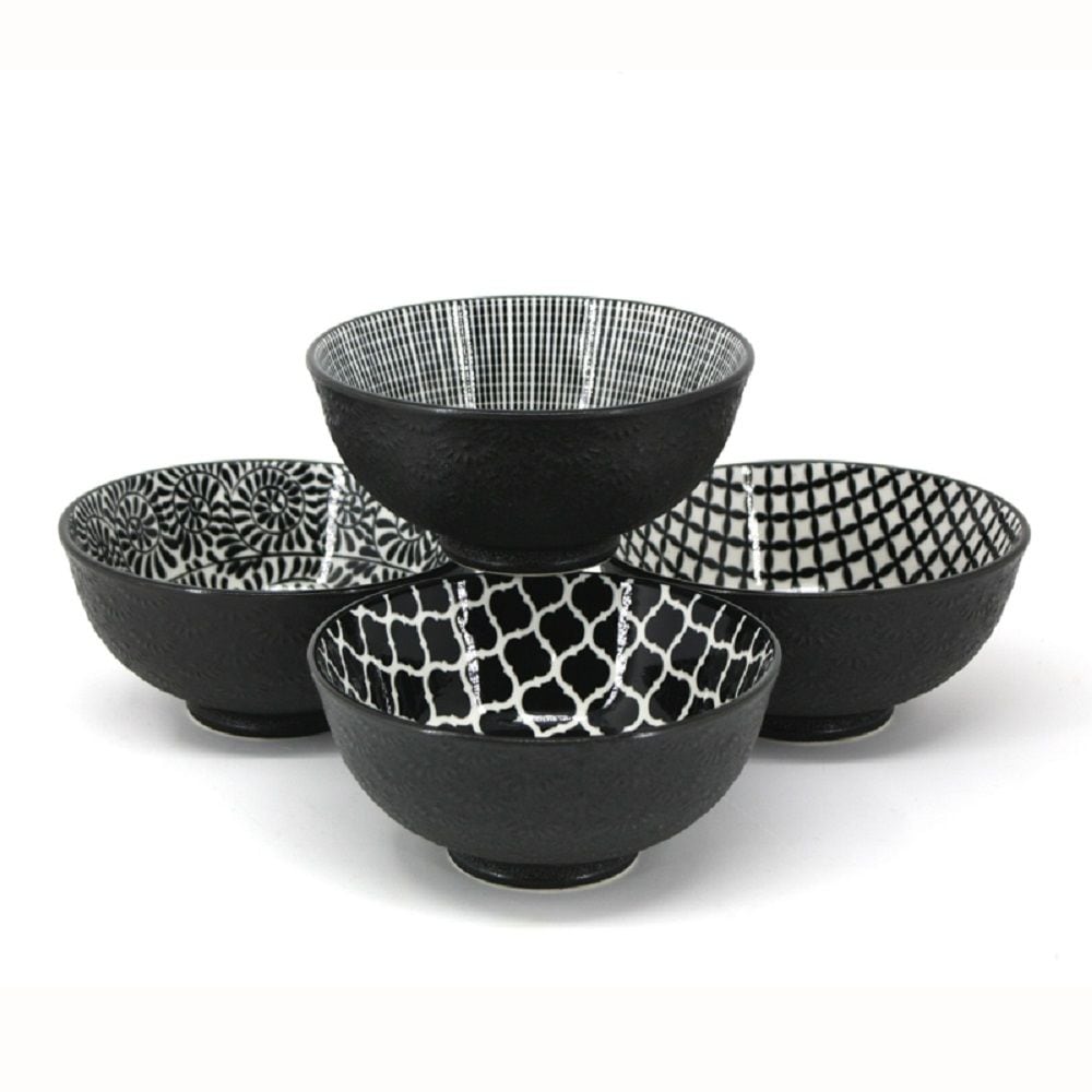 Black & White Patterned Bowls Set, 12-cm, 4-pc Q0W1 - product image 1