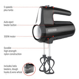 Helix Hand Mixer, Premium Performance 5 Speed Hand Mixer, Includes 5 Attachments and Case, Black T3I3 - product image 4