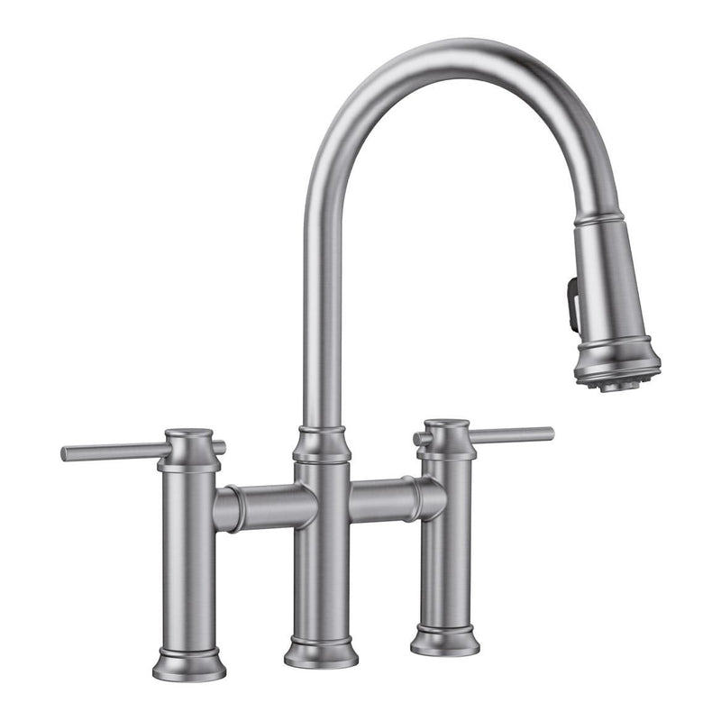 Empressa Pull-Down Dual-Spray Bridge Faucet, PVD Steel R2F8