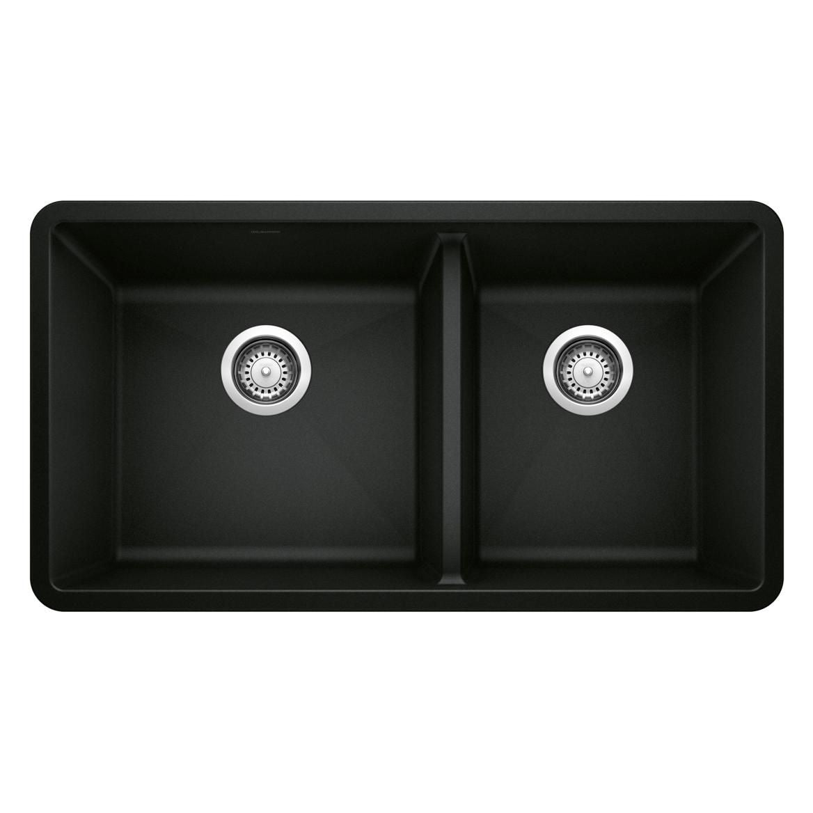 Precis SILGRANIT 33-in 60/40 Double Bowl Undermount Kitchen Sink, Coal Black E2Y1 - product image 1