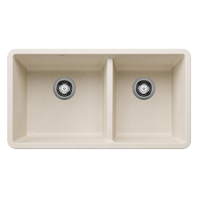 Precis SILGRANIT 33-in 60/40 Double Bowl Undermount Kitchen Sink, Soft White B1V2