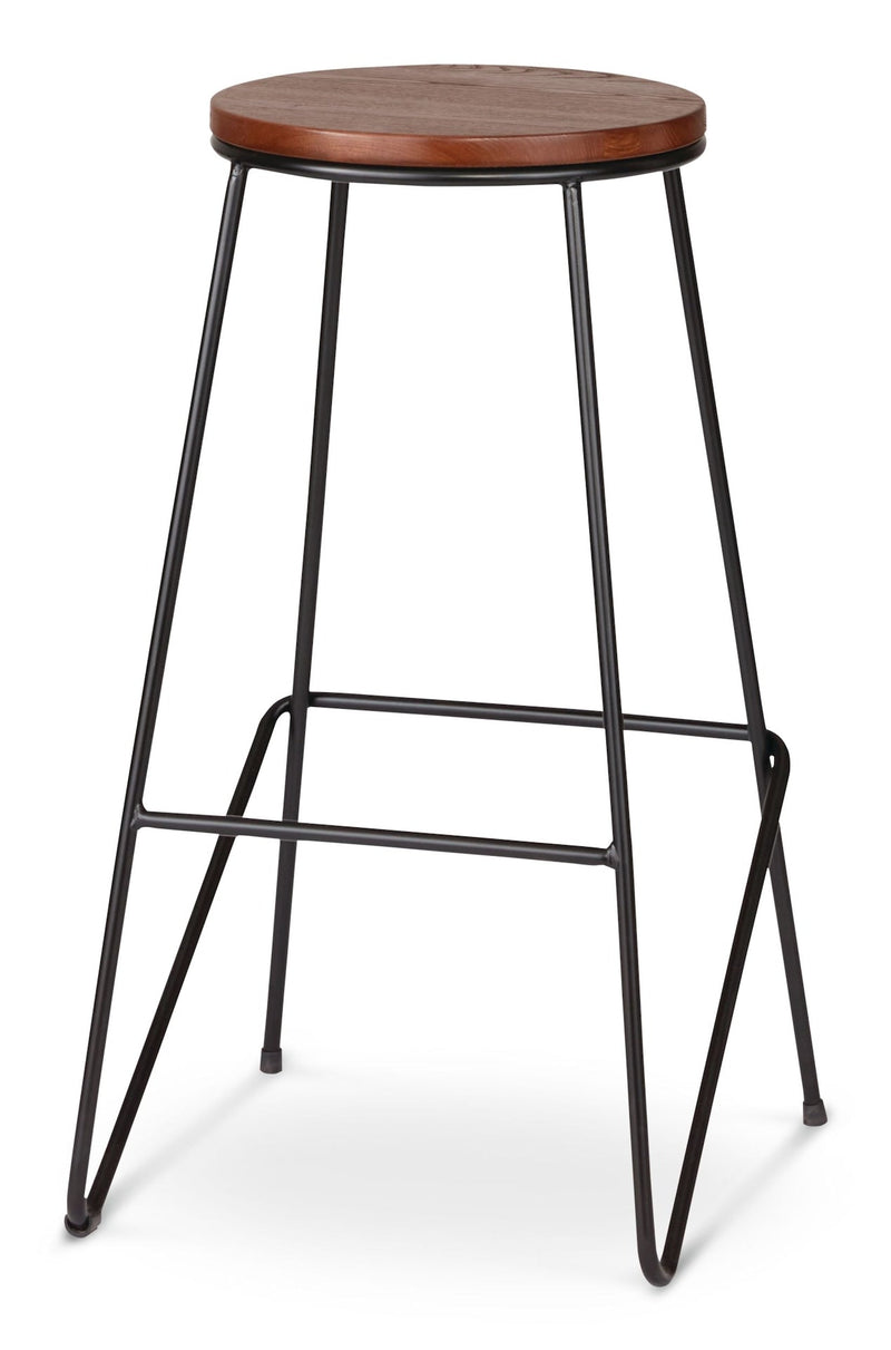 Axel Round Metal & Solid Wood Top Counter Stool Armless Backless, Black/Brown P3P2