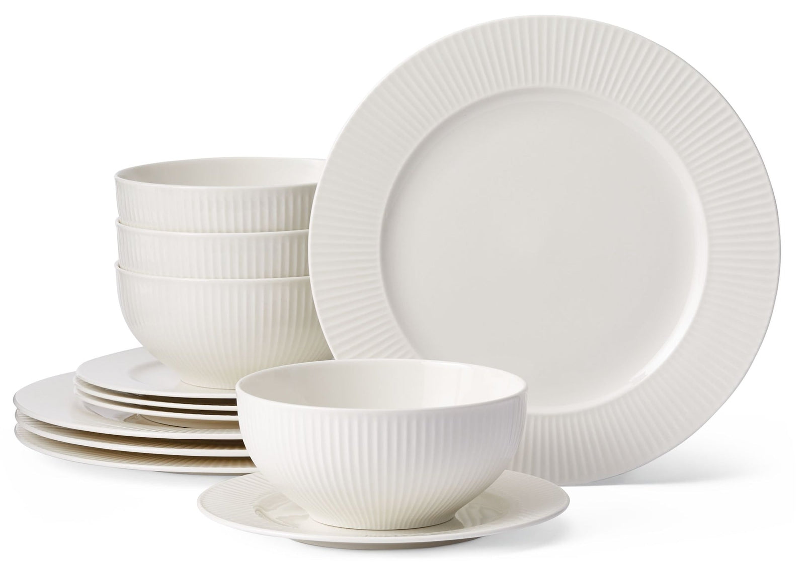 Highbury Ribbed New Bone Dinnerware Set, Serves 4, 12-pc, White J2K4 - product image 1