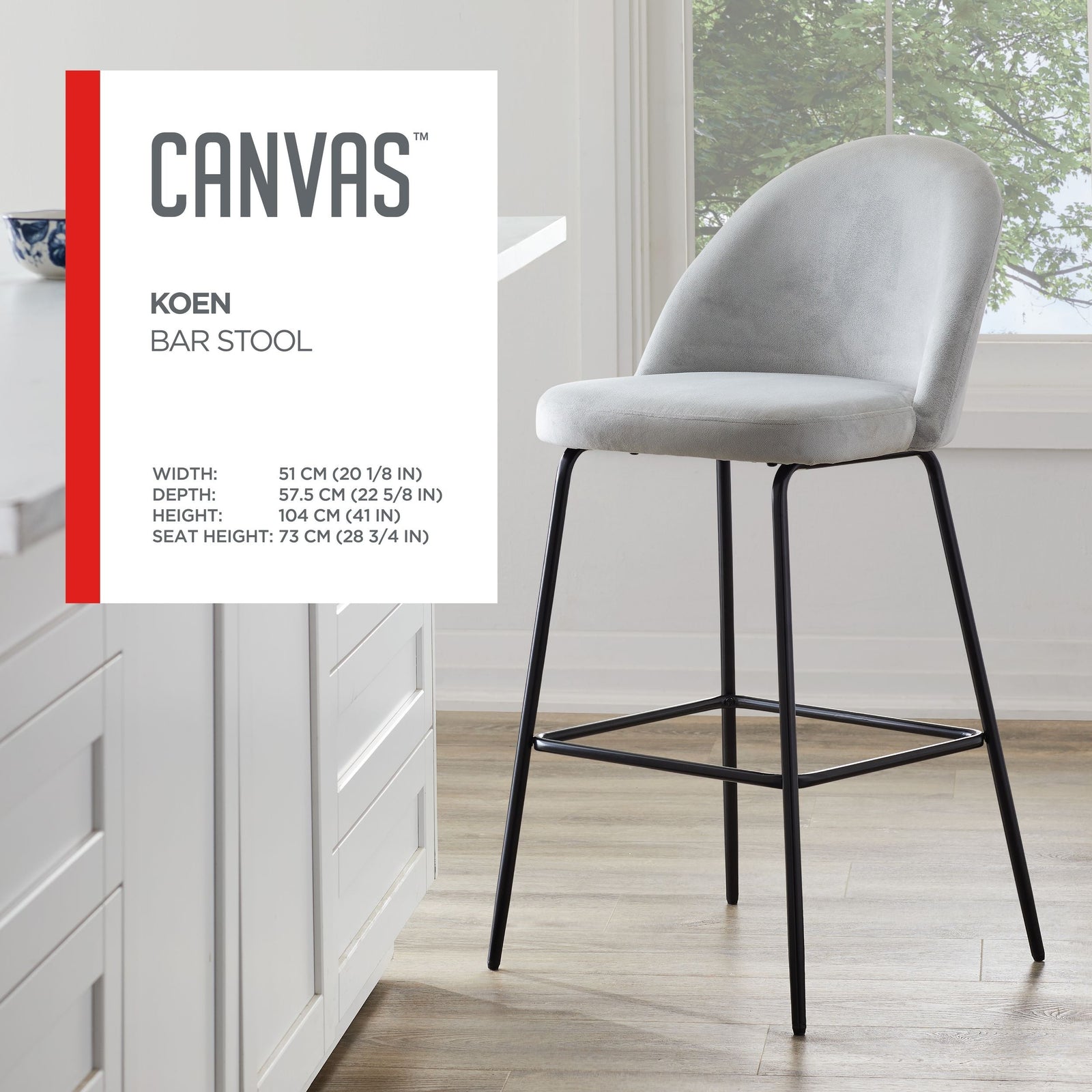 Koen Bar Elegant Counter Stool with Footrest, Grey G5Y9 - product image 5