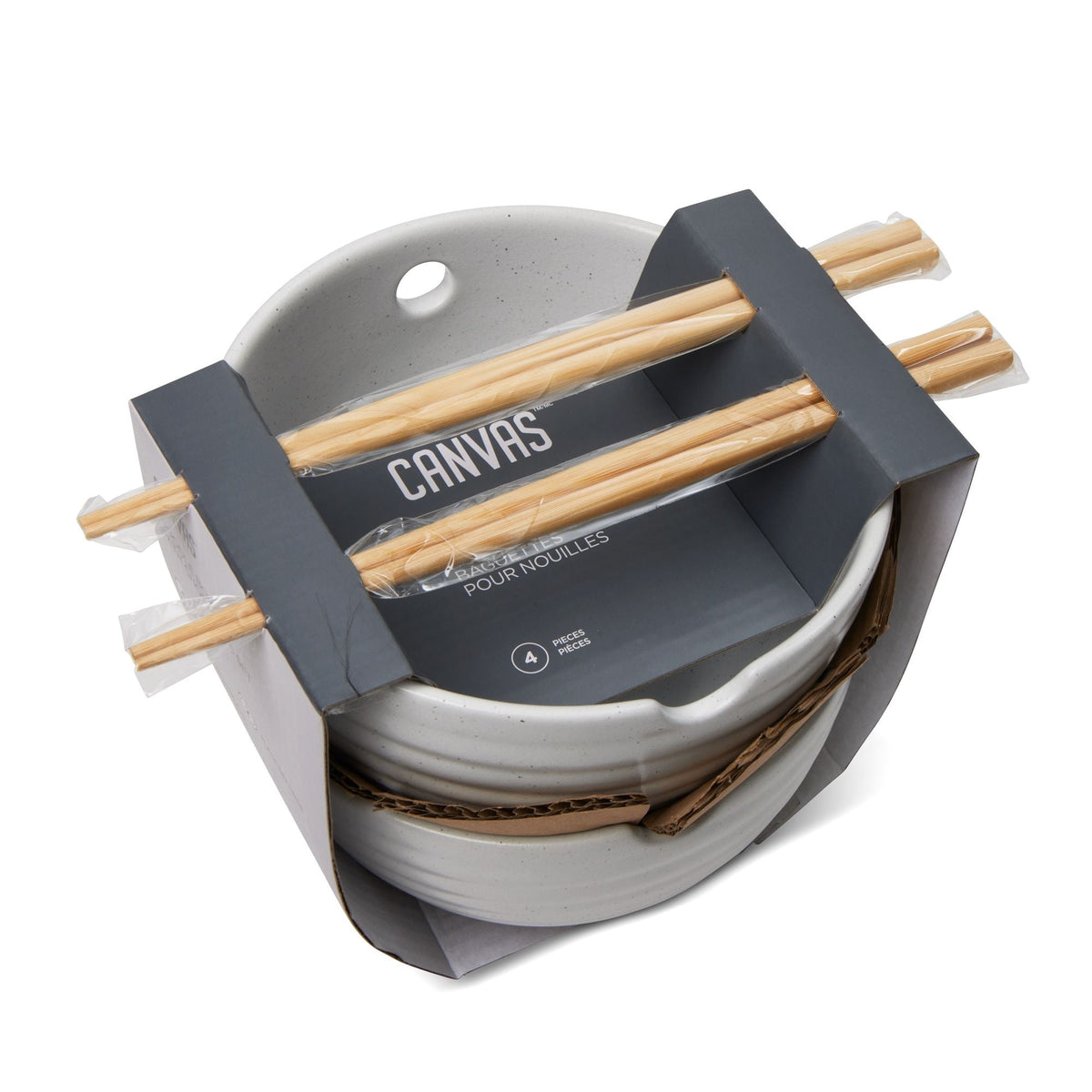 Noodle Bowl with Chopsticks Set, Serves 2, 4-pc, White Z9Q4 - product image 2