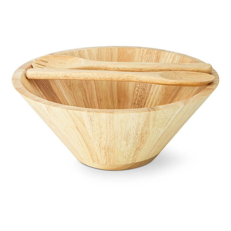 Rubberwood Tapered Salad Bowl & Servers, Tan U8Q8