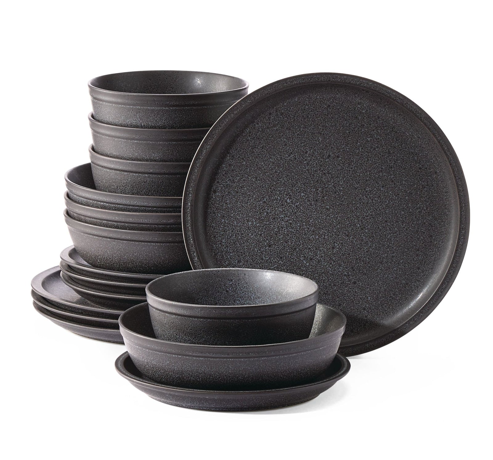 Varennes Stoneware Dinnerware Set, Serves 4, 16-pc, Black Reactive Glaze E5S1 - product image 1