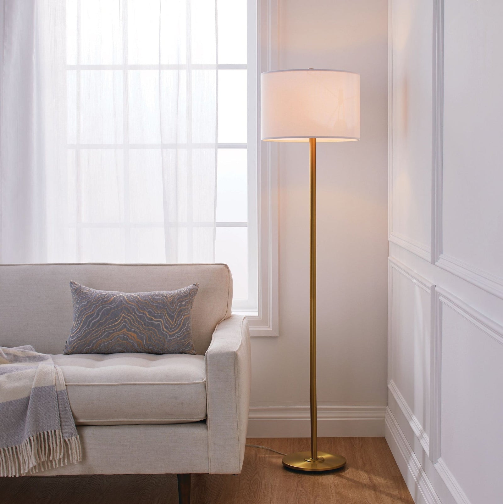 White Drum Shade Floor Lamp, 16-in, Metallic Gold/Matte Brass C5Q9 - product image 5