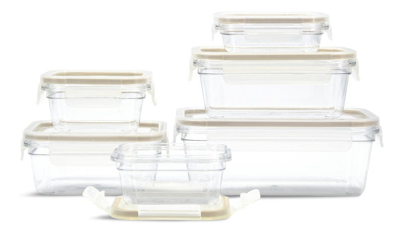 Clear Clip Lid Food Storage Container Set with Tritan Base, Nestable, 6 Count O6B1