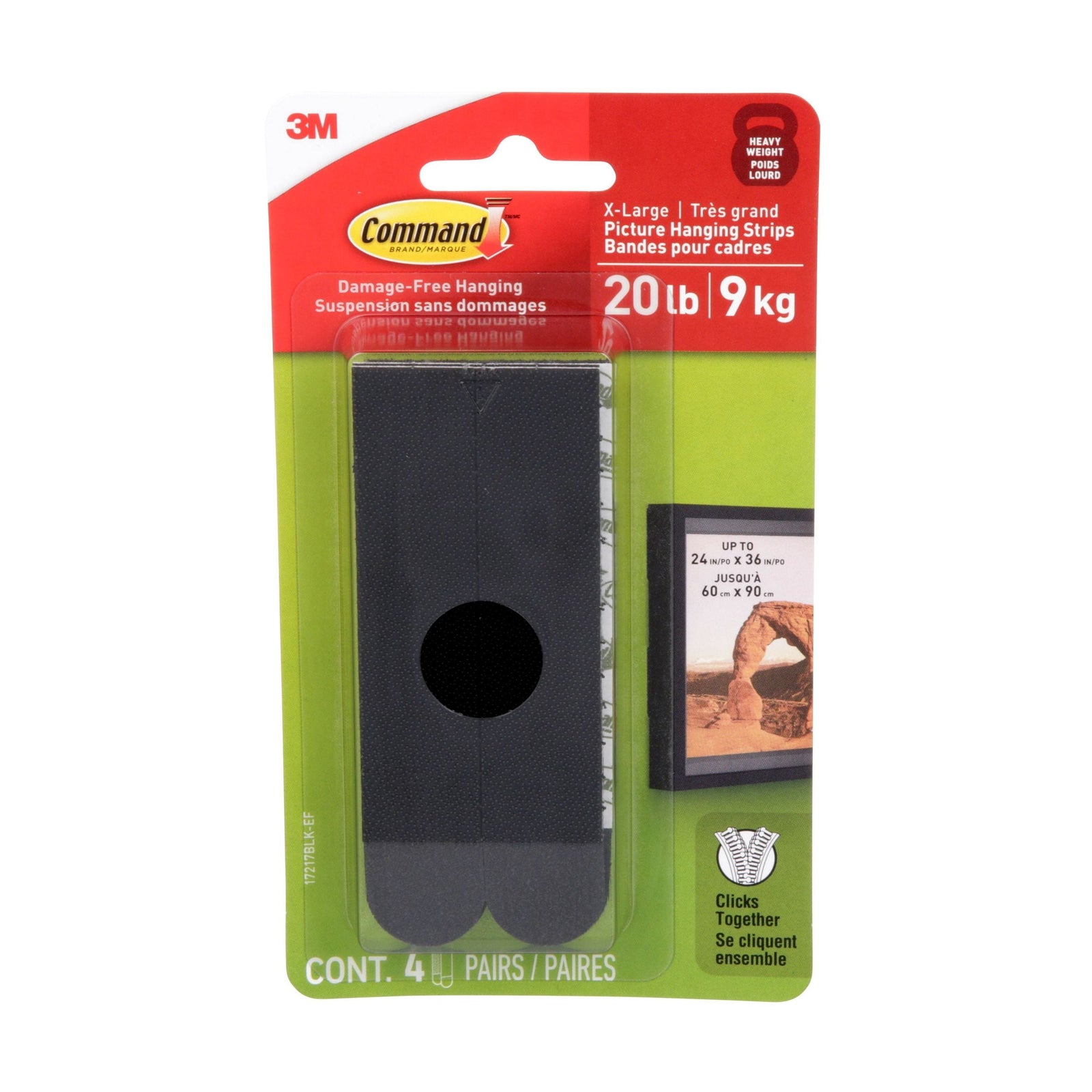 20-lb Black Picture Hanging Strips, 17217BLK-EF | 4 Pairs, X-Large Strips T0W7 - product image 1