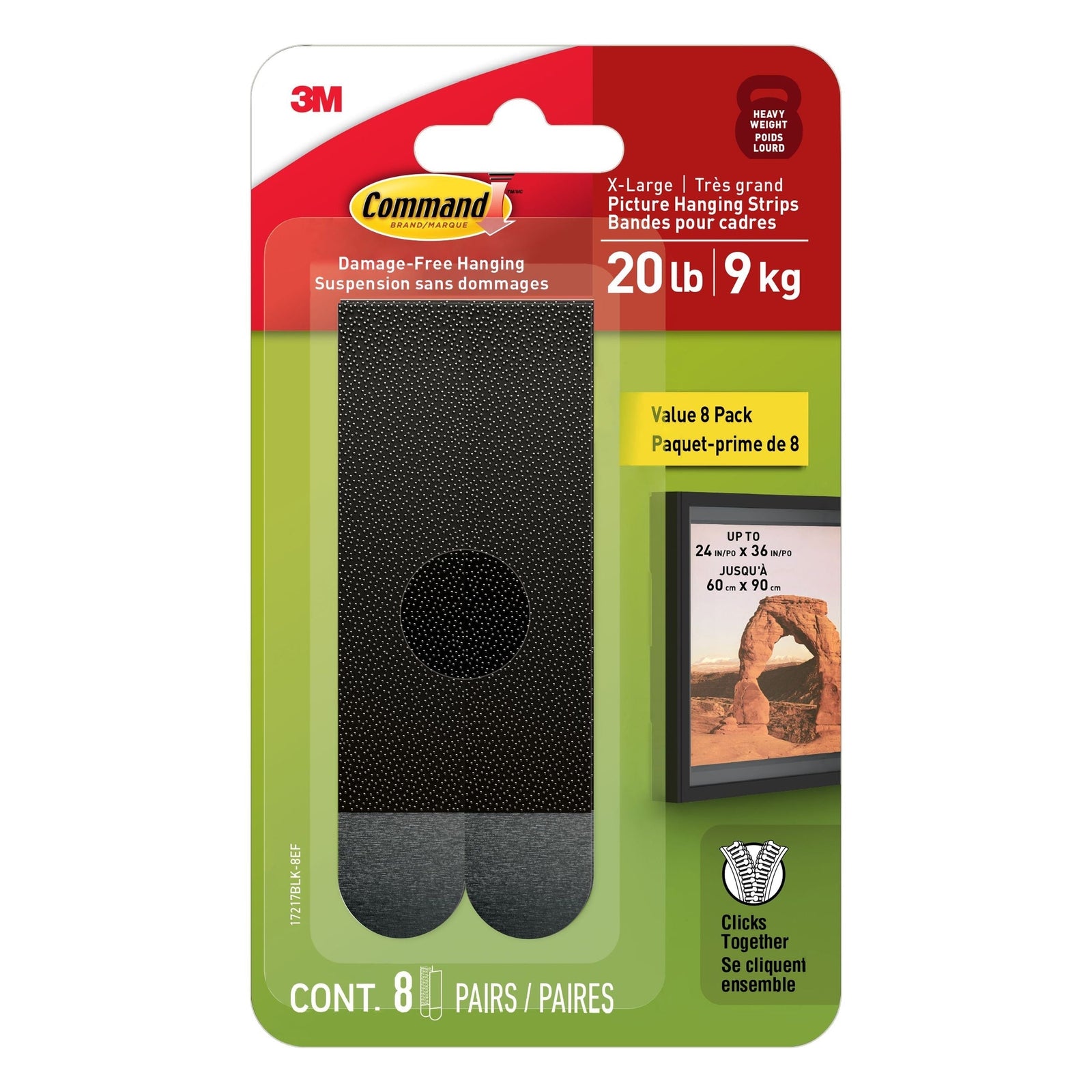 20-lb Black Picture Hanging Strips Value Pack, 17217BLK-8EF | 8 Pairs, X-Large Strips H8E5 - product image 1