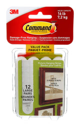 Large Adhesive Picture Hanging Strips Value Pack, White, 16-lbs, 12 Strips per Pack A5W5 - product image 1