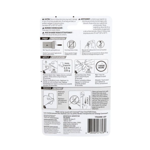 Small Decorative Hooks with Adhesive Strips, Matte Black, 0.5-lbs, 4 Strips per Pack Y7W4 - product image 1