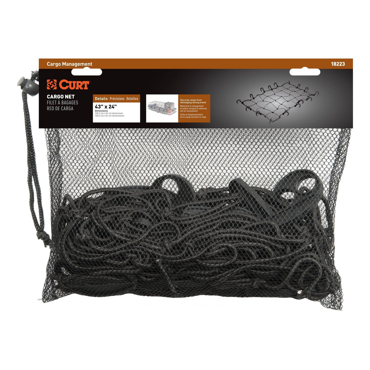 18223 Elastic Cargo Net with Hooks for Hitch Carrier, 43 x 24-in D2B8 - product image 1