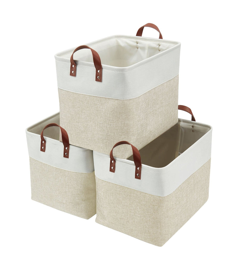 Jumbo Foldable Storage Basket, 42-L, 3-pk, Beige V1B3
